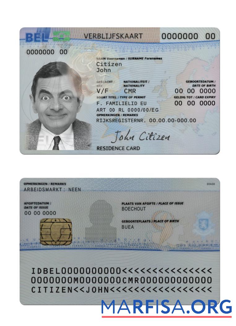 Blank Belgium residence permit card example